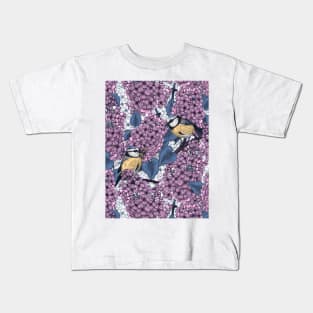 Tit birds in the lilac garden 1 Kids T-Shirt